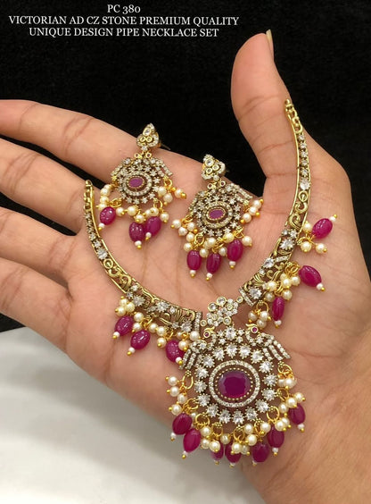 SOUTH INDIAN NECKLACE SET IN RED & ZIRCON