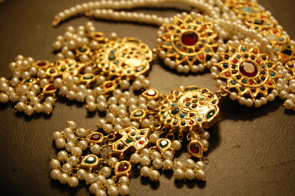 NAURATAN MULTI & PEARLS CHOKER SET