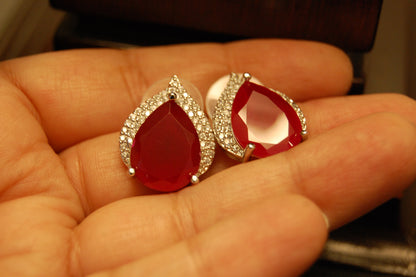 ELEGANT RED & ZIRCON EARRINGS