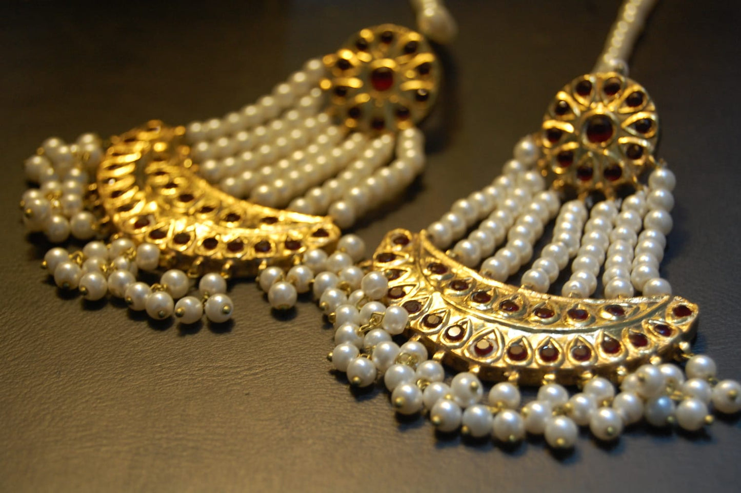 JHOOMAR STYLE EARRINGS IN PEARLS & RED