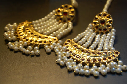 JHOOMAR STYLE EARRINGS IN PEARLS & RED