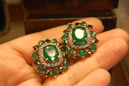 BLUE & GREEN FLORAL EARRINGS