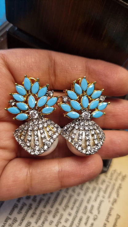 PEARL EARRINGS WITH FEROZY STONES