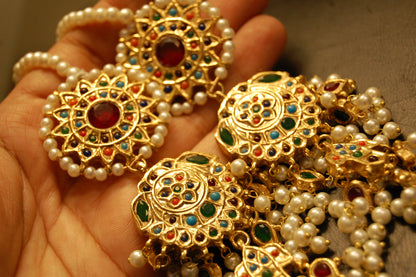 NAURATAN MULTI & PEARLS CHOKER SET