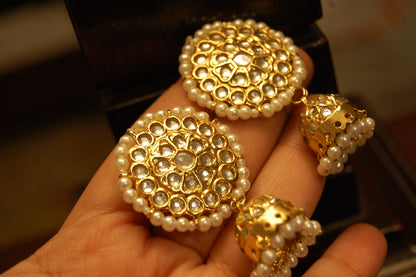 KUNDAN JHUMKIS WITH PEARLS