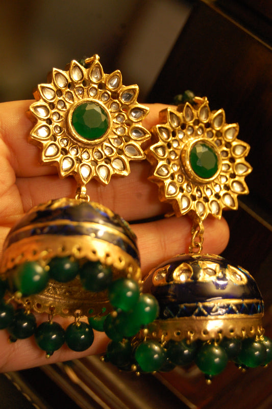 BLUE MEENA & GREEN KUNDAN JHUMKAS