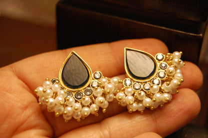 BLUE, KUNDAN & PEARL EARRINGS