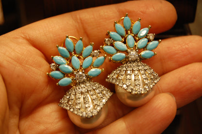 PEARL EARRINGS WITH FEROZY STONES