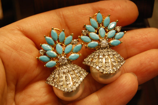PEARL EARRINGS WITH FEROZY STONES