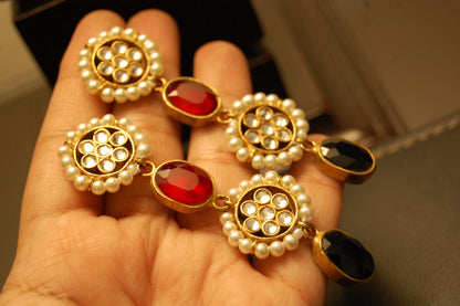 EARRING IN KUNDAN WITH RED & BLACK STONES