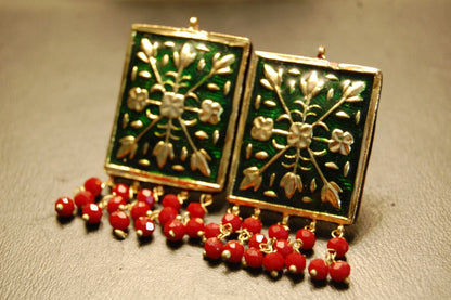 GREEN MEENA EARRINGS WITH RED