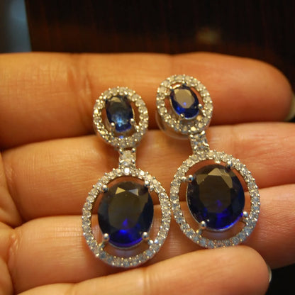 ELEGANT ZIRCON & SAPPHIRE BLUE EARRINGS