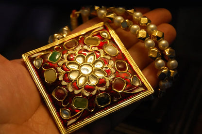 GORGEOUS MALA IN RED MEENA & MULTI STONES