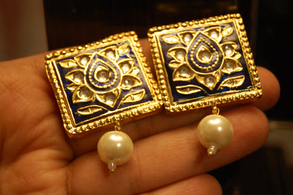 BLUE KUNDAN & MEENA EARRINGS