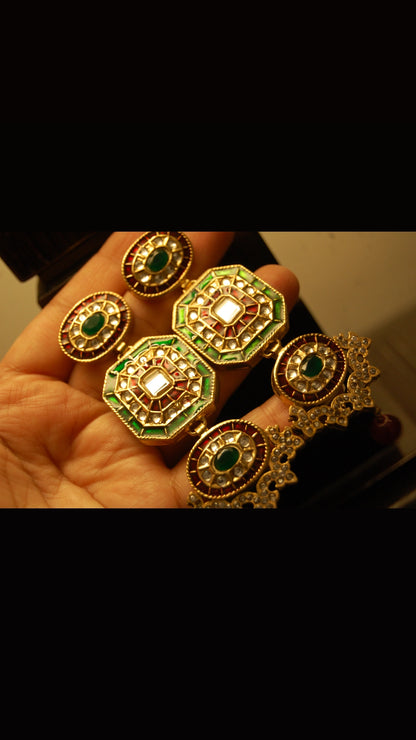 RED & GREEN KUNDAN LONG EARRINGS