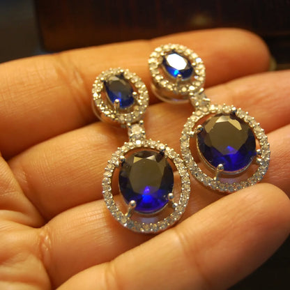 ELEGANT ZIRCON & SAPPHIRE BLUE EARRINGS