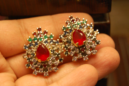 RED MULTI ZIRCON EARRINGS