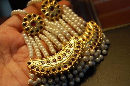 JHOOMAR STYLE EARRINGS IN PEARLS & RED