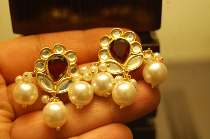 RED & PEARL KUNDAN EARRINGS