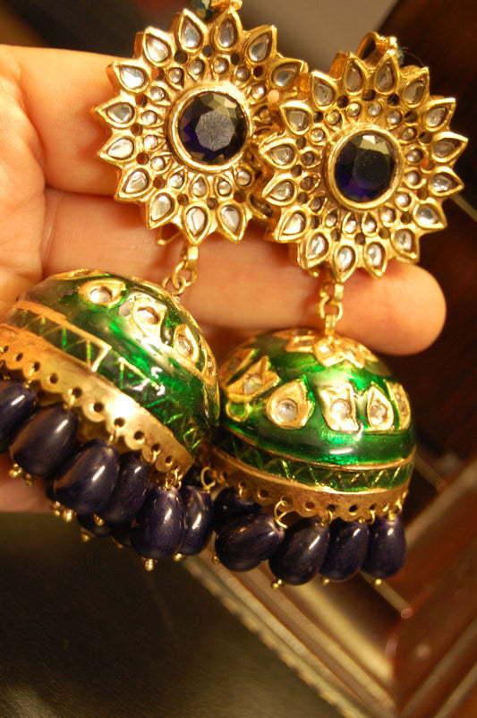 GREEN MEENA & BLUE KUNDAN JHUMKAS