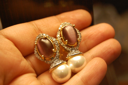 PURPLE EARRINGS IN ZIRCON & PEARLS