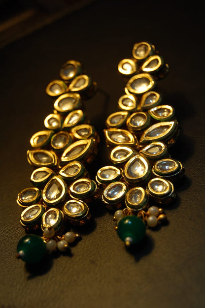 INDIAN POLKI KUNDAN EARRINGS WITH GREEN