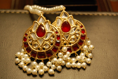 RED KUNDAN & PEARLS EARRINGS