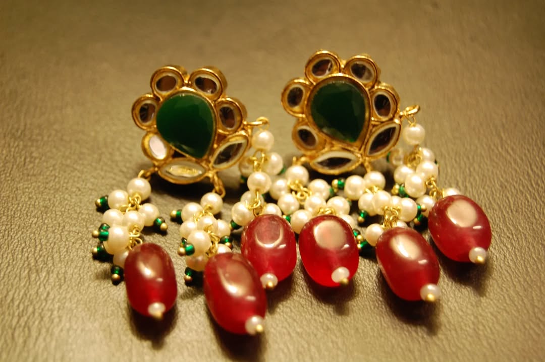 RED & GREEN KUNDAN EARRINGS