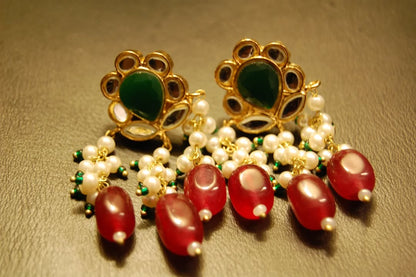 RED & GREEN KUNDAN EARRINGS
