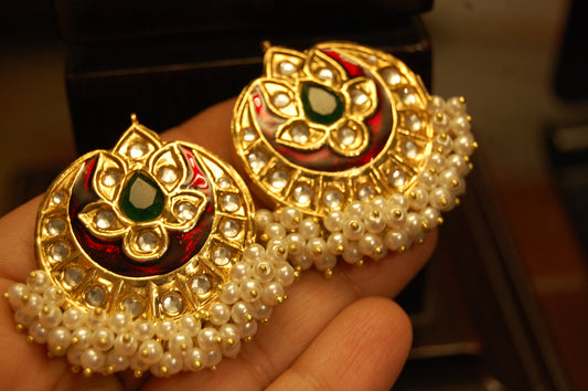 RED MEENA WITH GREEN STONE EARRINGS