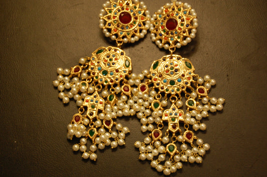 NAURATAN MULTI & PEARLS EARRINGS