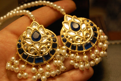 BLUE KUNDAN & PEARLS EARRINGS