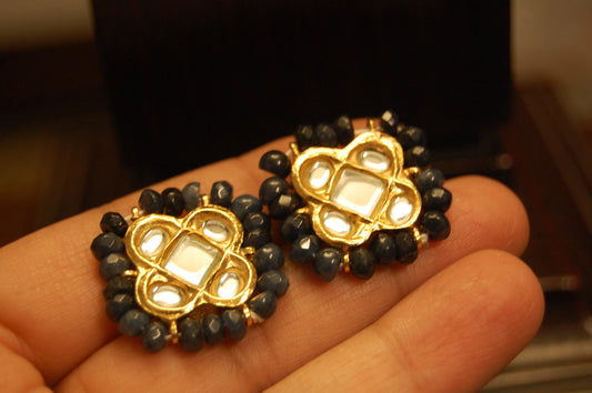 ELEGANT KUNDAN EARRINGS WITH SAPPHIRE BLUE