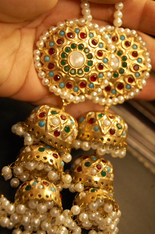 THREE LAYERED MULTI STONE JHUMKAS