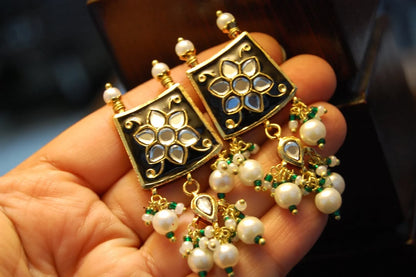 BLACK MEENA & KUNDAN EARRINGS
