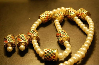 GORGEOUS DHOLKI MALA & EARRINGS IN NAURATAN