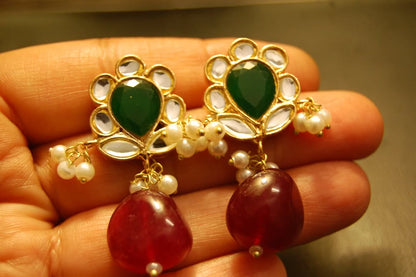 RED & GREEN KUNDAN EARRINGS