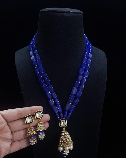 ELEGANT BLUE KUNDAN MALA SET
