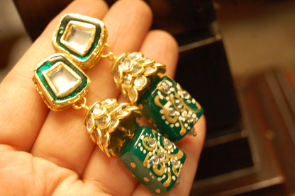 GREEN & KUNDAN EARRINGS