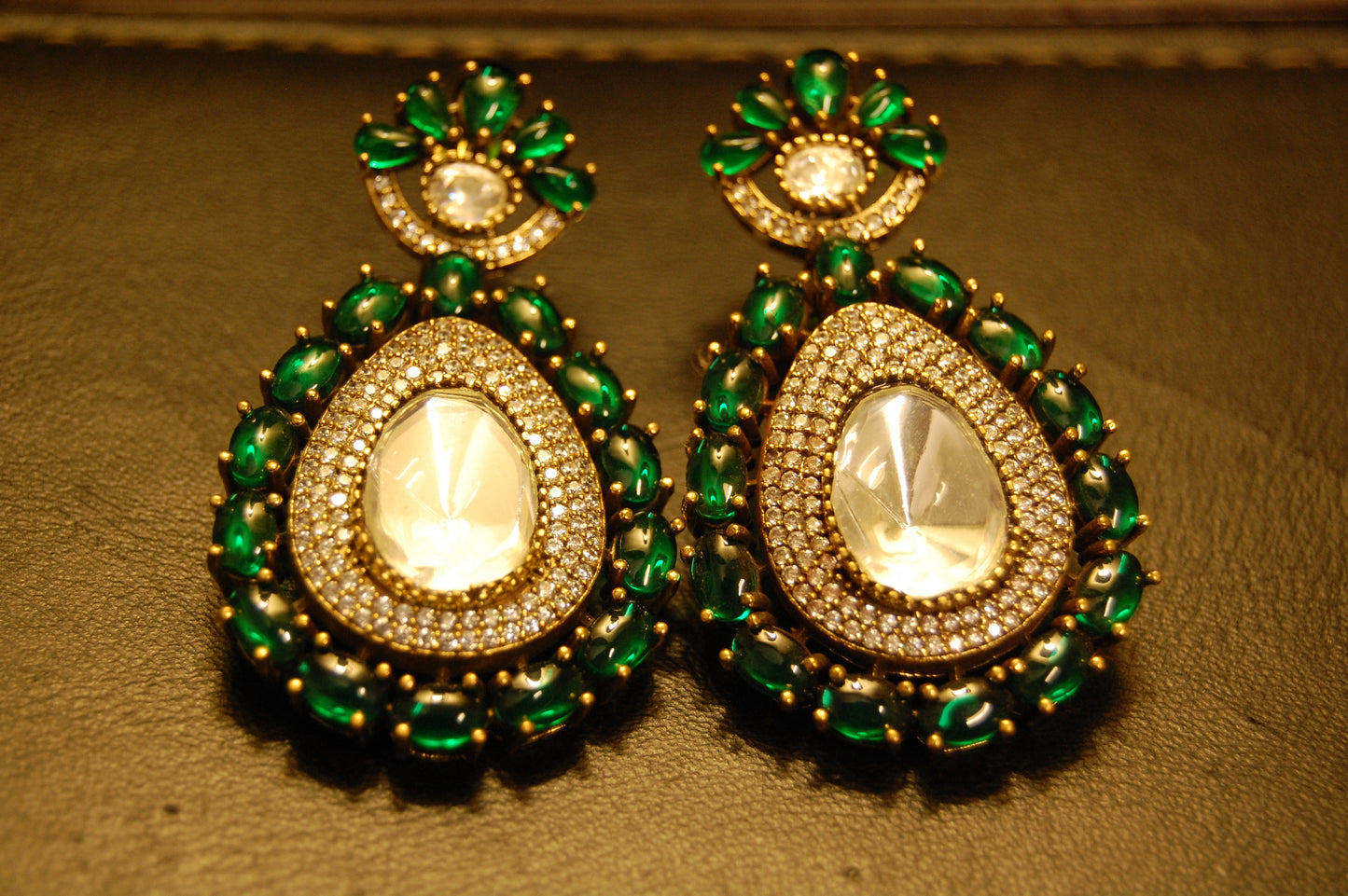 GREEN POLKI KUNDAN EARRINGS