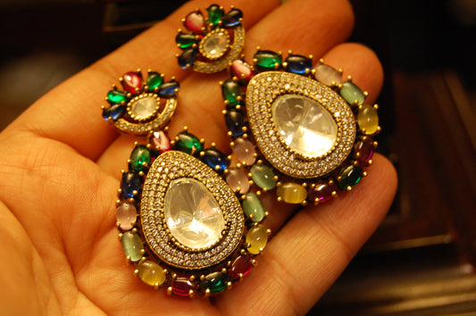 MULTI POLKI KUNDAN EARRINGS