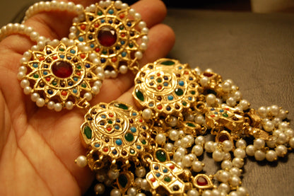 NAURATAN MULTI & PEARLS EARRINGS