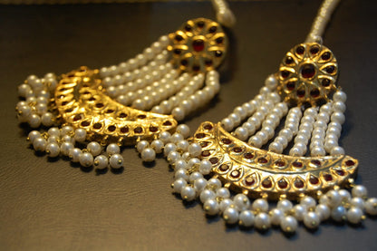 JHOOMAR STYLE EARRINGS IN PEARLS & RED