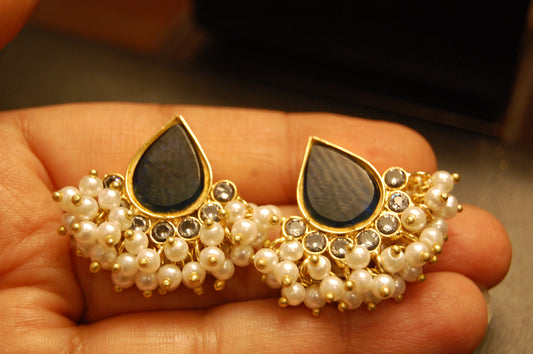 BLUE, KUNDAN & PEARL EARRINGS