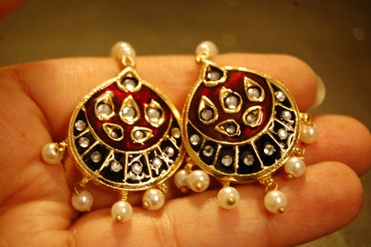RED MEENA & KUNDAN EARRINGS