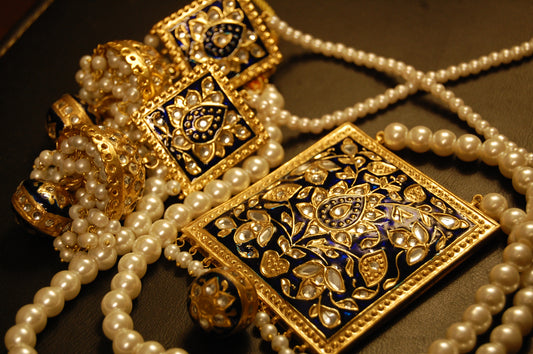 KUNDAN & BLUE MEENA MALA SET