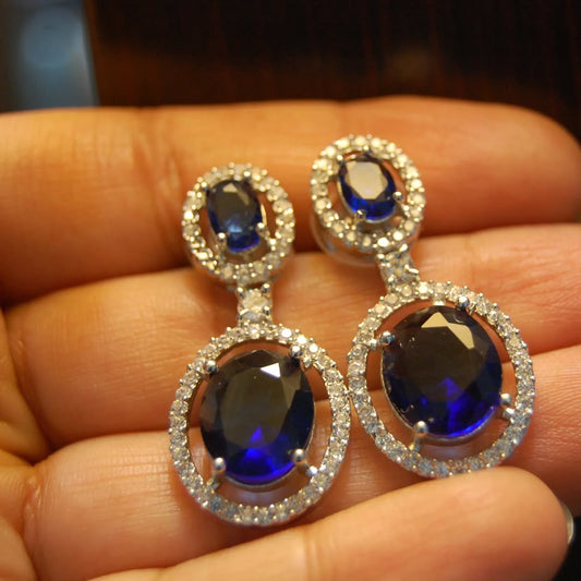 ELEGANT ZIRCON & SAPPHIRE BLUE EARRINGS