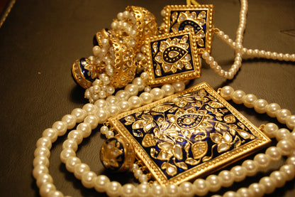 KUNDAN & BLUE MEENA MALA SET