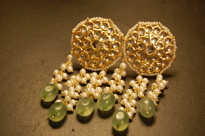 ELEGANT KUNDAN EARRINGS WITH JADE & PEARLS