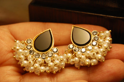 BLACK, KUNDAN & PEARL EARRINGS